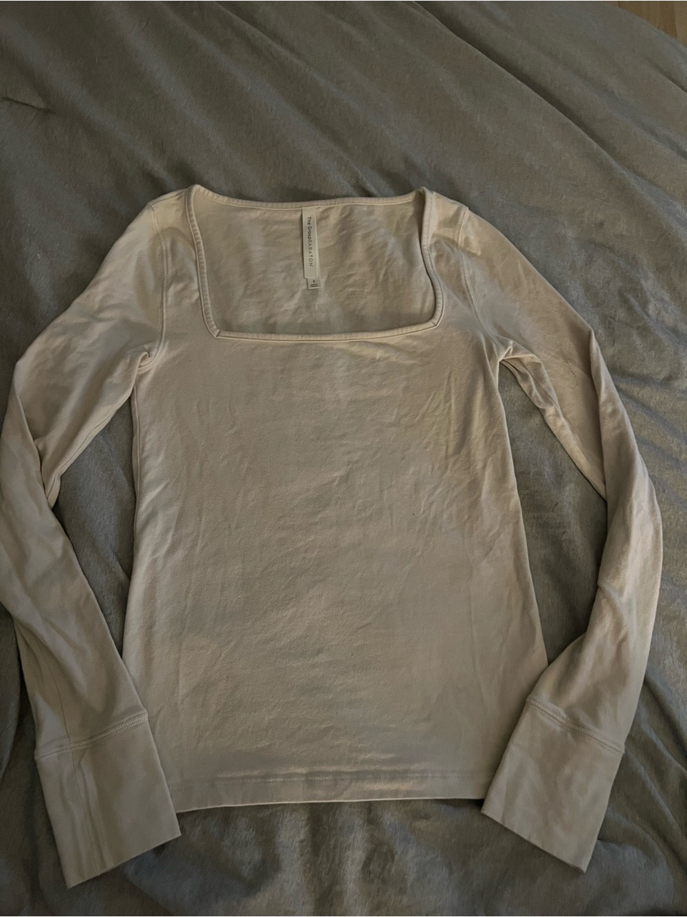 Babaton Light Beige Square Neck Long Sleeve Tee